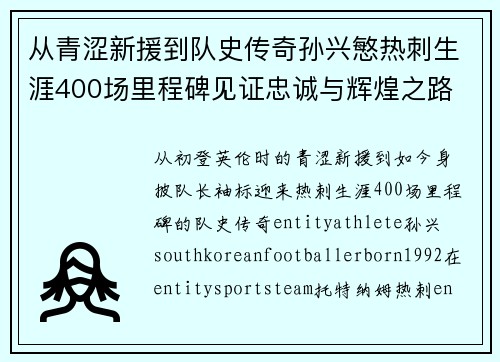 从青涩新援到队史传奇孙兴慜热刺生涯400场里程碑见证忠诚与辉煌之路 ⚽🔥